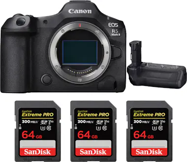 Canon EOS R5 Mark II + BG-R20 + 3 SanDisk 64GB Extreme P Canon EOS R5 Mark II + BG-R20 + 3 SanDisk 64GB Extreme P