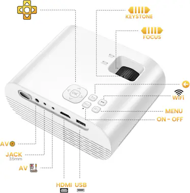 Hoco Hoko Mini Videoproyector HD 720p Wi-Fi 5GHz Blueto Hoco Hoko Mini Videoproyector HD 720p Wi-Fi 5GHz Blueto