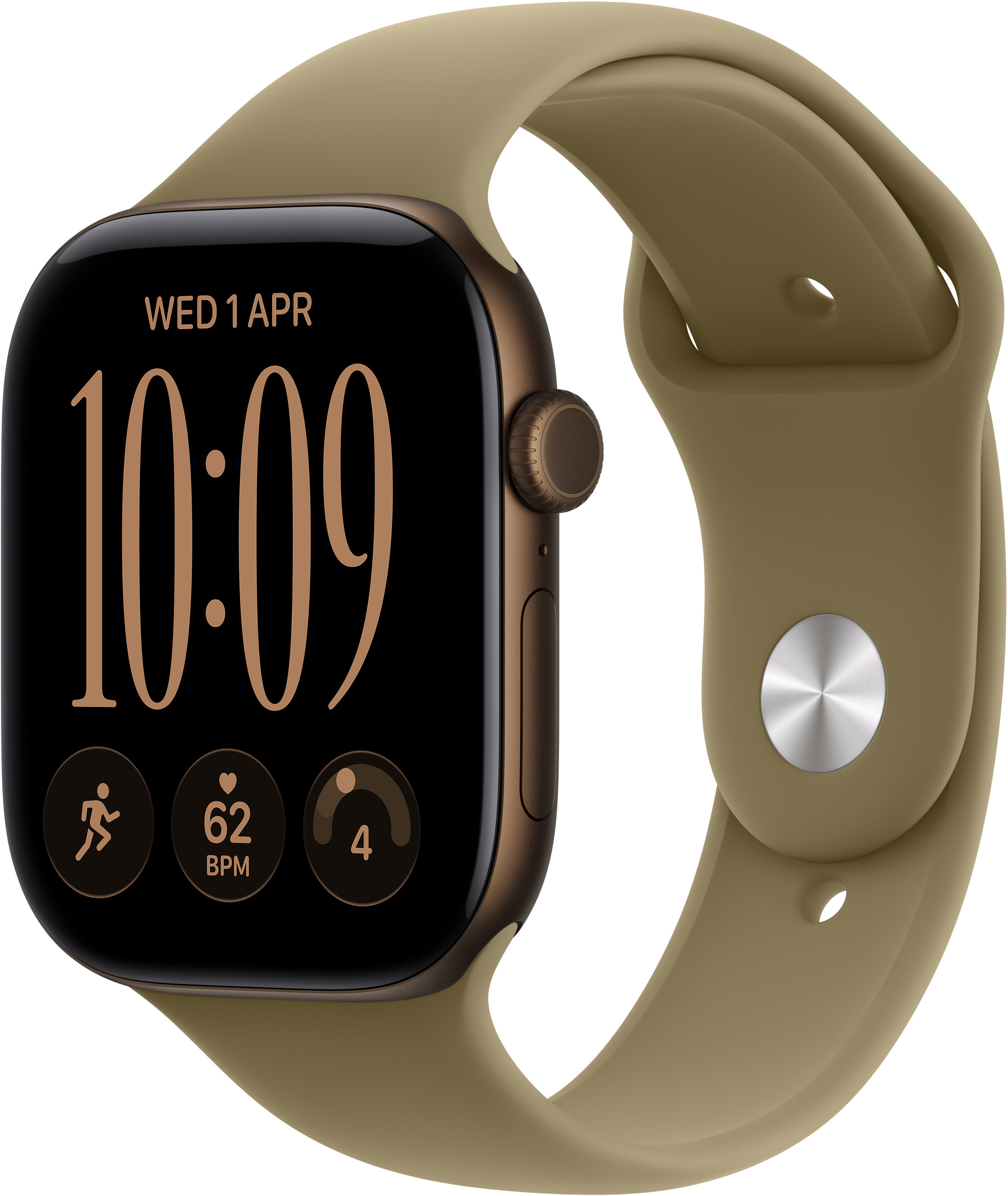 apple watch series 12 gps - caja de aluminio en bronce oscuro 46 mm - correa deportiva verde oliva - talla sm