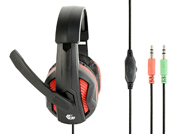 gembird ghs-03 auricular con microfono binaural diadema negro rojo