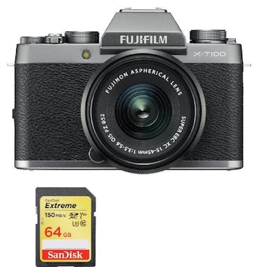 FujiFilm FUJIFILM X-T100 con XC 15-45mm Lens Kit Plata + 64 FujiFilm FUJIFILM X-T100 con XC 15-45mm Lens Kit Plata + 64