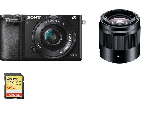 sony a6000 negro kit sel 16-50mm f35-56 oss negro  sel 50mm f18 oss negro  64gb tarjeta sd