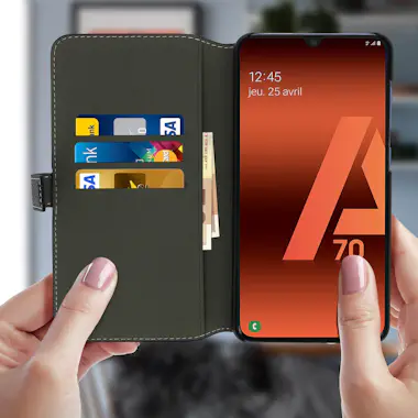 Spigen SGP Funda Samsung Galaxy A70 cartera efecto grano - Ne Spigen SGP Funda Samsung Galaxy A70 cartera efecto grano - Ne