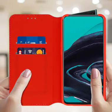 Avizar Funda Oppo Reno 2 libro billetera F. Soporte - Roj Avizar Funda Oppo Reno 2 libro billetera F. Soporte - Roj