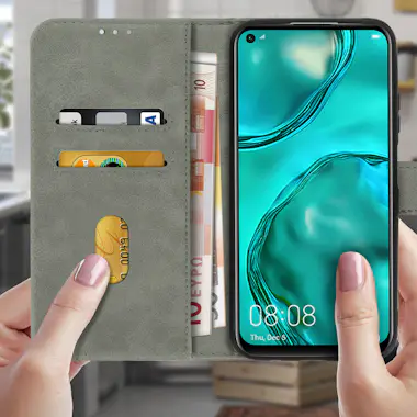 Avizar Funda Huawei P40 Lite Libro Billetera F. Soporte - Avizar Funda Huawei P40 Lite Libro Billetera F. Soporte -
