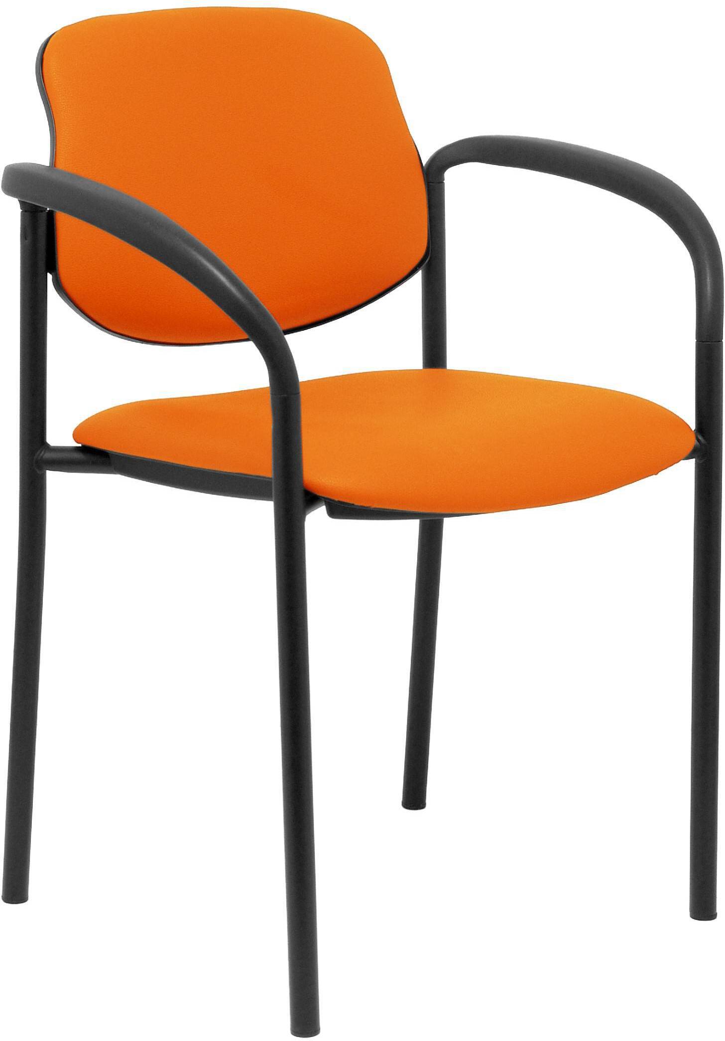 silla fija villalgordo similpiel naranja chasis negro con brazos