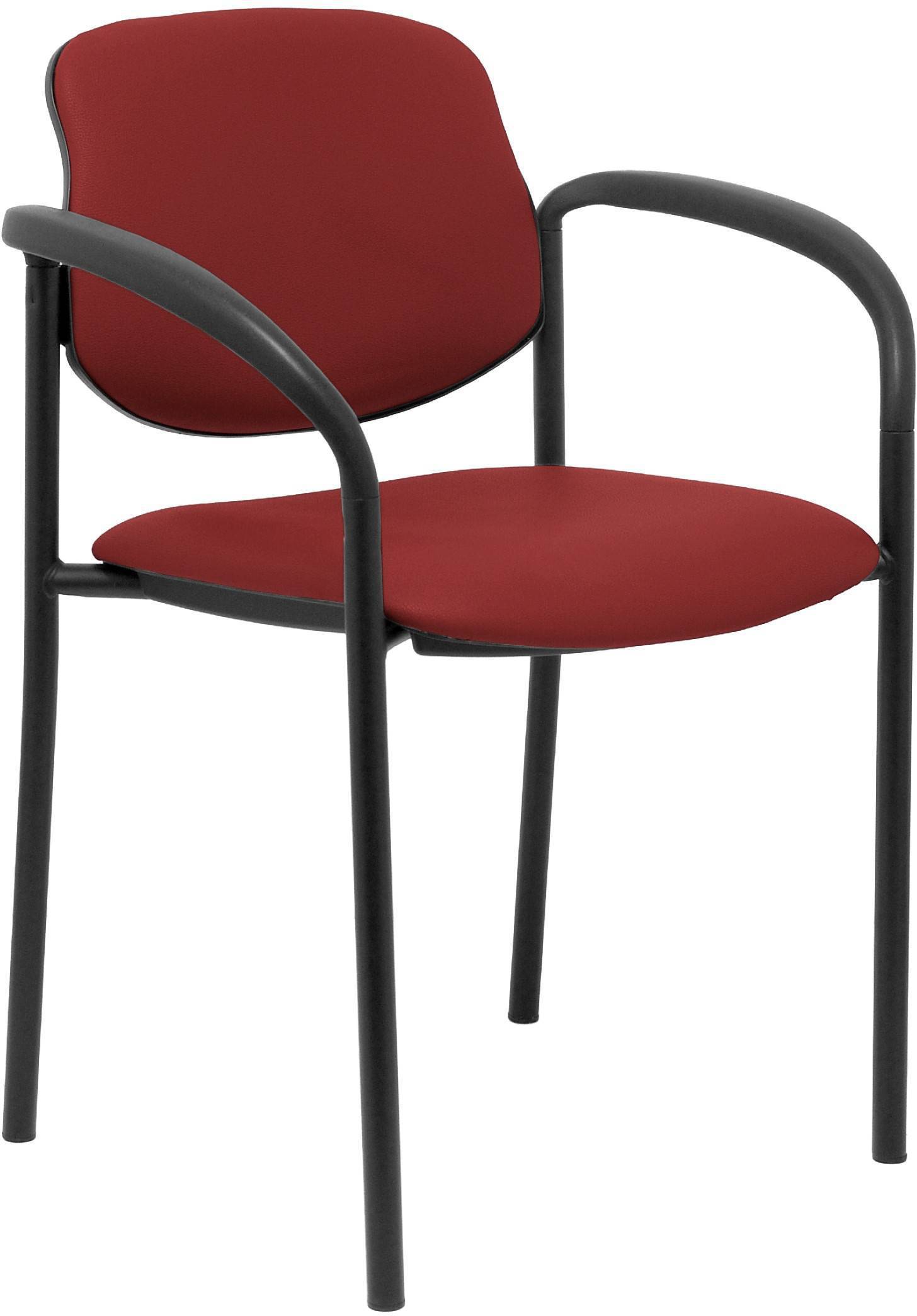 silla fija villalgordo similpiel granate chasis negro con brazos