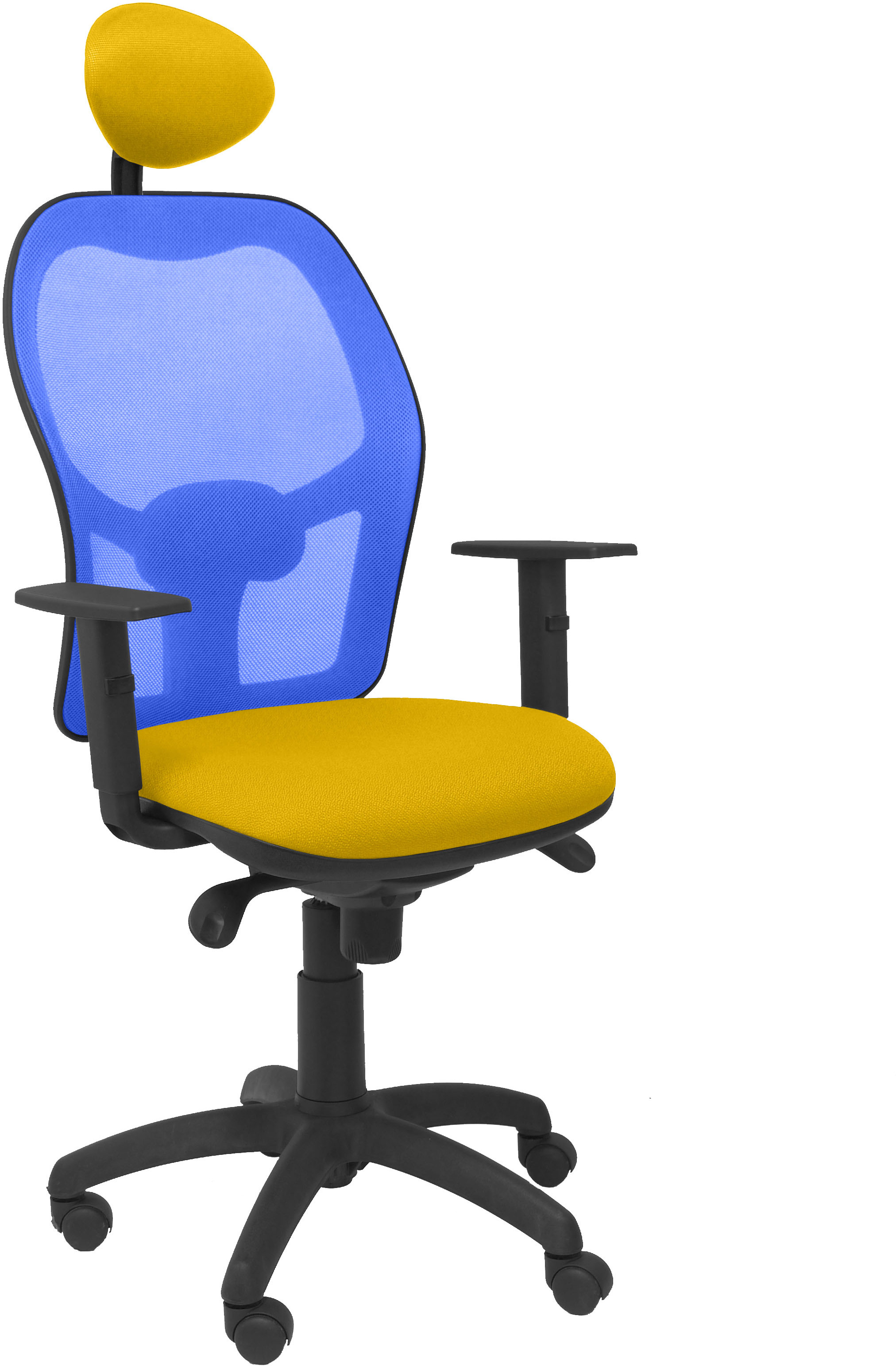 silla jorquera malla azul asiento bali amarillo con cabecero fijo