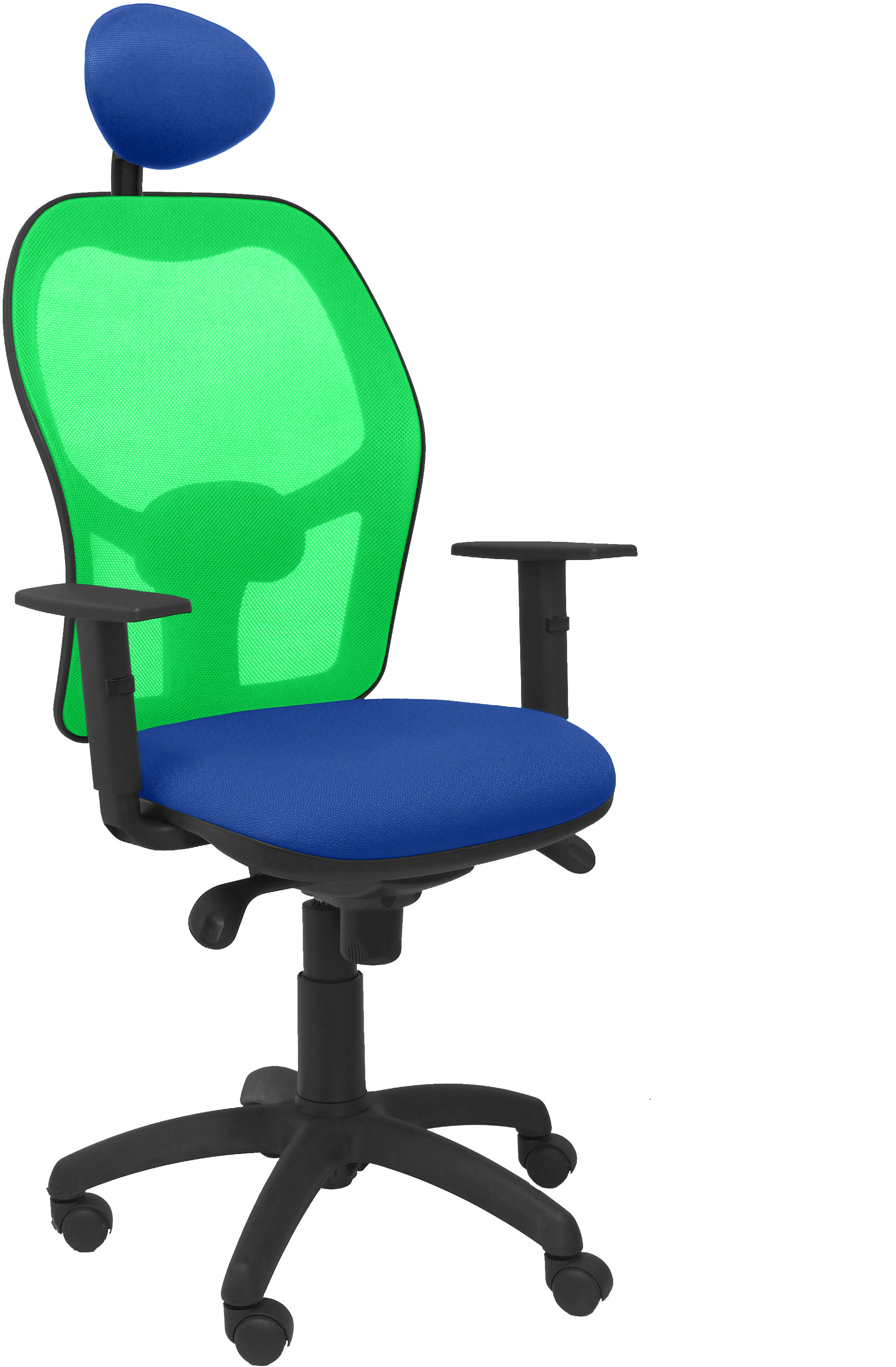 silla jorquera malla verde asiento bali azul con cabecero fijo