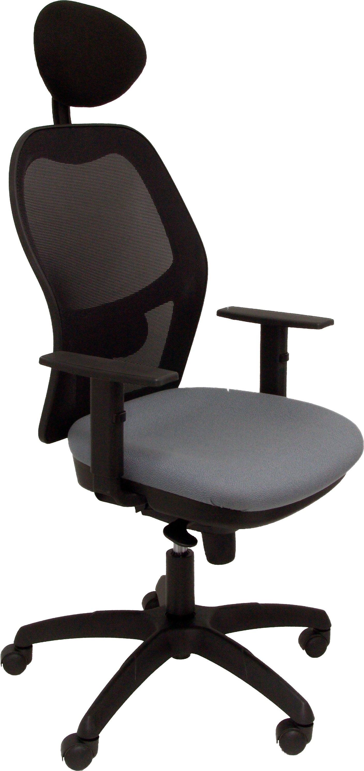 silla jorquera malla negra asiento bali gris medio con cabecero fijo