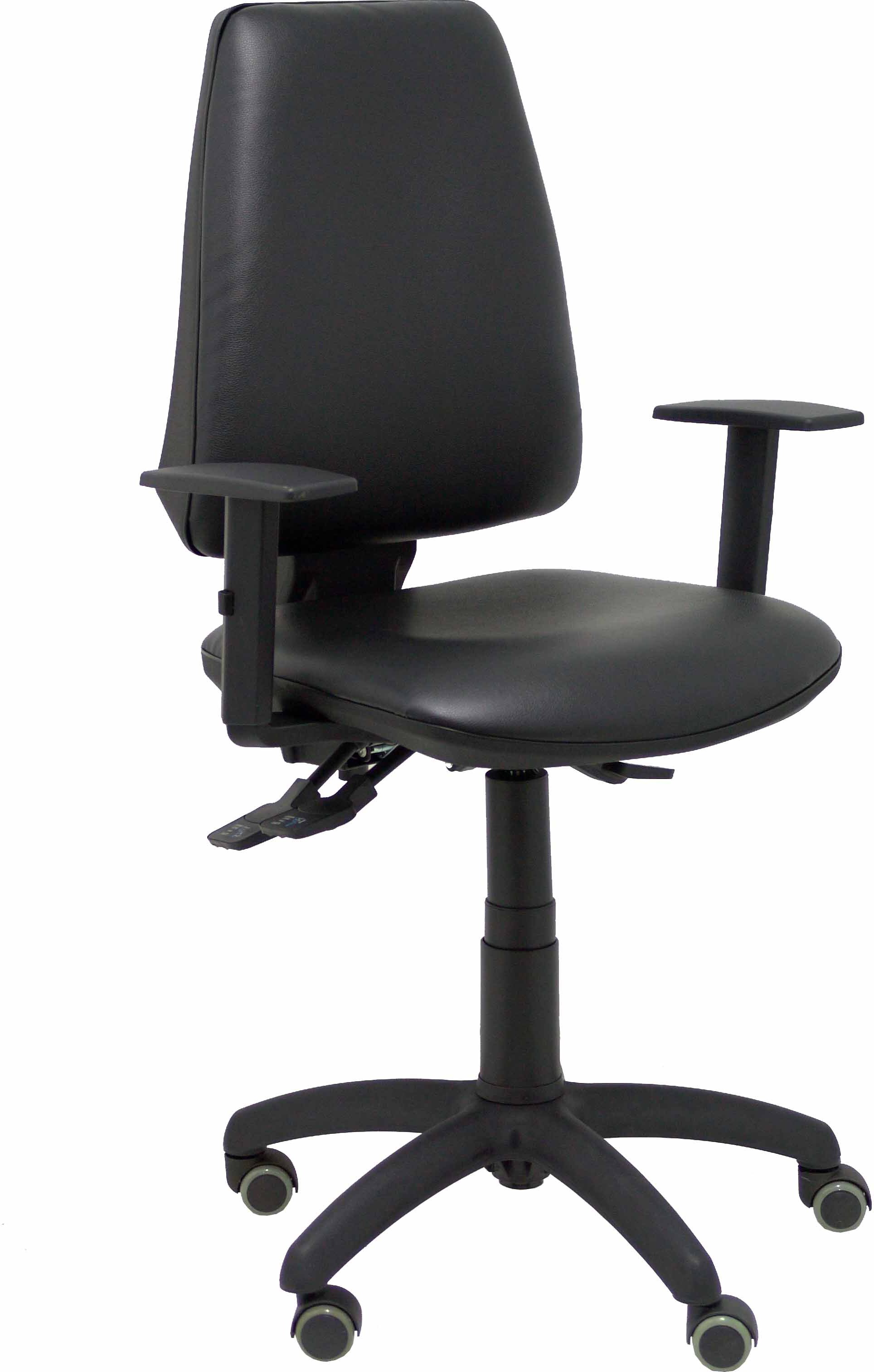 silla elche asincro similpiel negro con brazo regulable y ruedas de parque