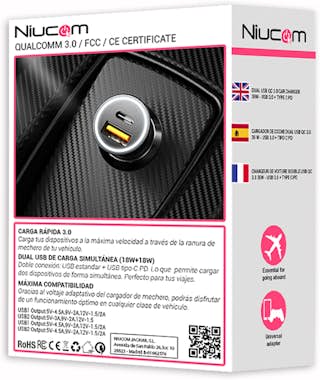 Niucom Cargador rápido de mechero para móvil 36W dual USB Niucom Cargador rápido de mechero para móvil 36W dual USB