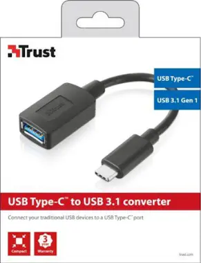 Trust Trust 20967 USB Tipo C USB 3.1 Gen 1 Negro adaptad Trust Trust 20967 USB Tipo C USB 3.1 Gen 1 Negro adaptad