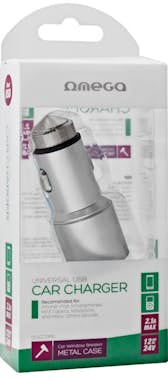 Omega Cargador Coche Universal Doble Entrada Usb Metalic Omega Cargador Coche Universal Doble Entrada Usb Metalic
