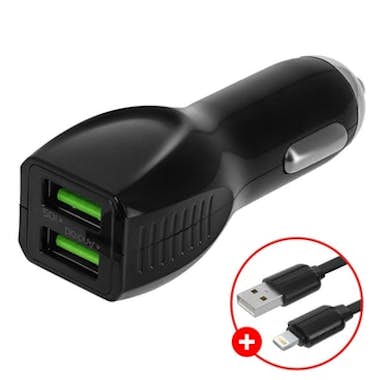 Global Technology Cargador para coche , 2 puertos USB y cable Lightn Global Technology Cargador para coche , 2 puertos USB y cable Lightn
