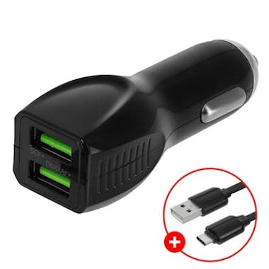 Global Technology Cargador para coche , 2 puertos USB y cable USB-C Global Technology Cargador para coche , 2 puertos USB y cable USB-C