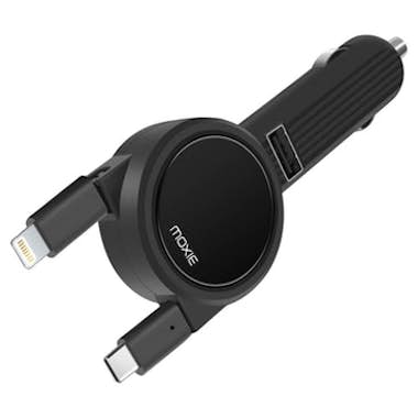 Moxie Cargador para coche retráctil USB-C/Micro-USB/Ligh Moxie Cargador para coche retráctil USB-C/Micro-USB/Ligh