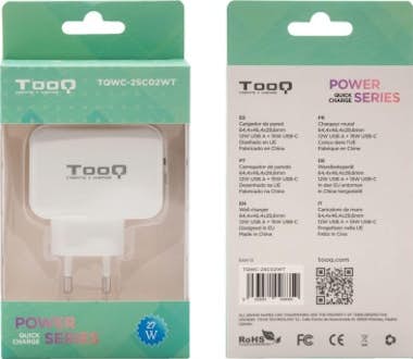 Tooq TooQ Cargador de Pared doble puerto USB-C + USB A, Tooq TooQ Cargador de Pared doble puerto USB-C + USB A,