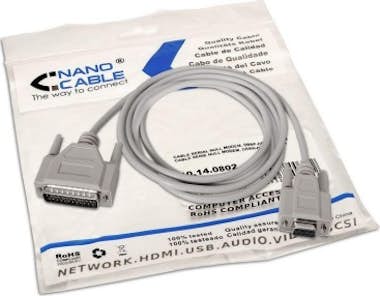 Nanocable Nanocable CABLE SERIE NULL MODEM DB9/H-DB25/M 1.8