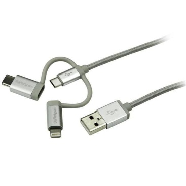 StarTech.com Cable Trenzado de 1m USB a Lightning USB-C y Micro USB - Cable Cargador para Teléfono Móvil iPhone iPad Tablet