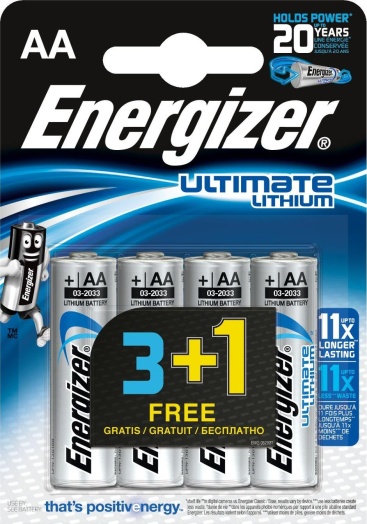 Pila Energizer Enlithiumaa4so 1.5 v e301535400 pilas litio aplica ultimate aa pack 4 3+1 l91