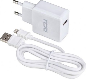 Dcu DCU CARGADOR BLANCO PARED 5V 2.4A + CABLE CONECTOR USB A LIGHTNING PARA APPLE 1M