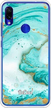 BeCool Funda Gel Xiaomi Redmi Note 7 Mármol Azul y Oro