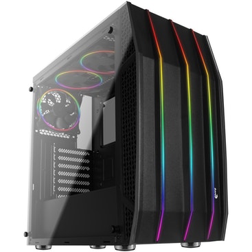 Caja Pc Aerocool klaw atx cristal templado rgb frontal 3 ventiladores negro miditower tower ordenador con ventana 3.0