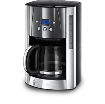 Russell Hobbs Cafetera de goteo luna moonlight 12 tazas jarra cristal 18l programable soporte filtro lavable tecnología rociado avanzada acero inoxidable plata y gris 2324156 con independiente 18 14