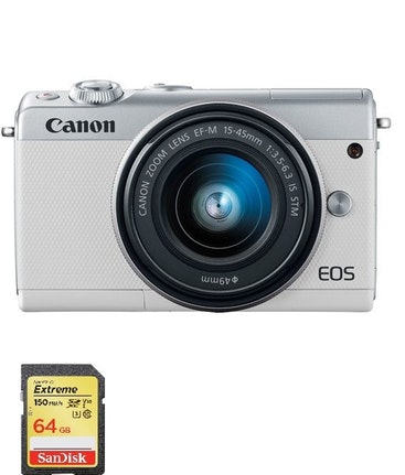 Canon CANON EOS M100 Blanco KIT EF-M 15-45mm F3.5-6.3 IS STM Plata + 64GB tarjeta SD