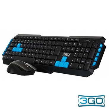 3GO Teclado USB PC Kit Teclado Negro + Raton Combodrile W2 (Inalambrico)