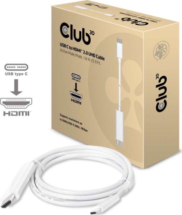 CLUB3D Cable UHD USB C a HDMI 2.0 Activo 1,8 M./5.9 Ft