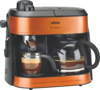 Cafetera Expresso Con filtro duo supreme ufesa ck7355 y de goteo vaporizador orientable regulador aroma expresogoteo combinada 1l 10tazas naranja