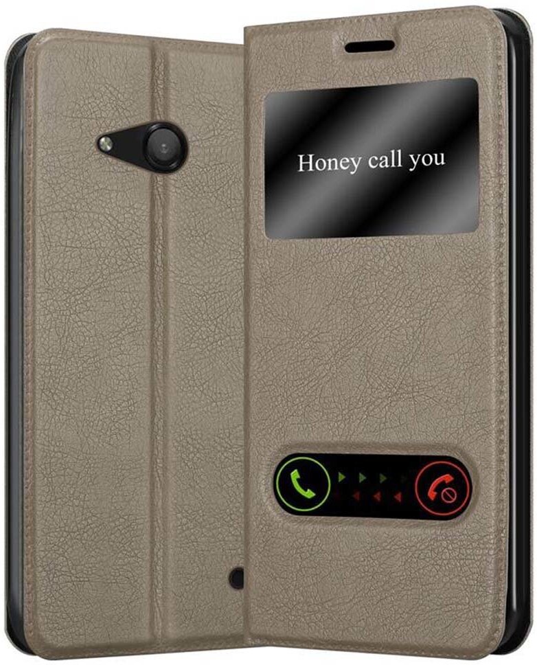 Funda Libro Para Nokia Lumia 550 En Marron Piedra - Cubierta Proteccion Con Cierre Magnetico, Funcion De Suporte Y 2 Ventanas- Etui Case Cover Carcasa