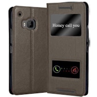 Funda Libro Para Htc One M9 En Marron Piedra - Cubierta Proteccion Con Cierre Magnetico, Funcion De Suporte Y 2 Ventanas- Etui Case Cover Carcasa