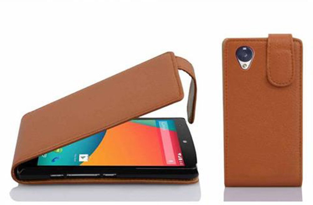 Cadorabo Funda LG NEXUS 5 in MARRoN COGNAC - Cubierta Proteccion Estilo Flip de Cuero Sintetico Estructuro Etui Case Cover Carcasa Phone House