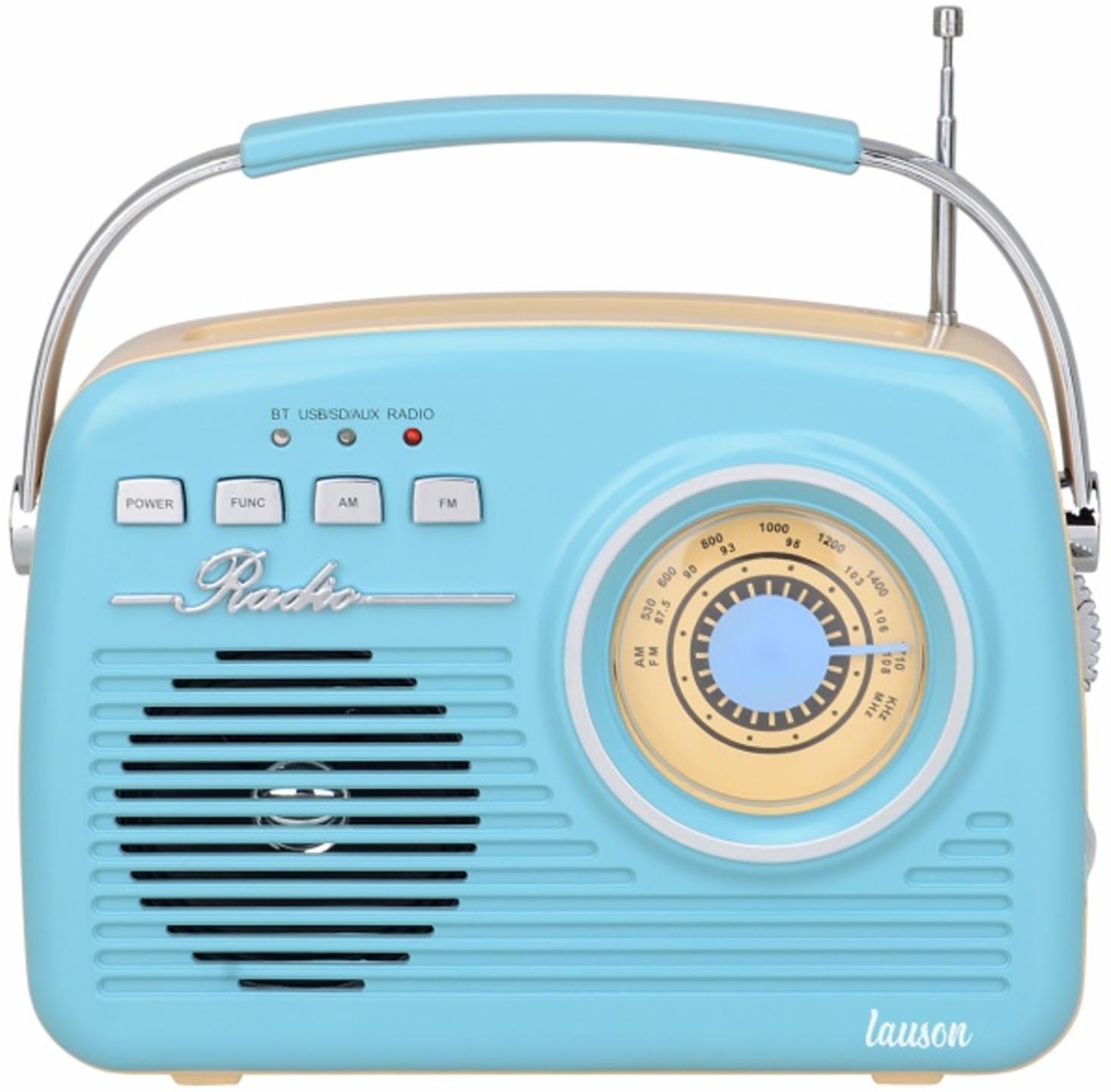 Lauson LAUSON RA142 RADIO VINTAGE AZUL CREMA ANALÓGICA CON ALTAVOZ INTEGRADO 2W AM/FM BATERÍA RECARGABLE BLUETOOTH USB SD