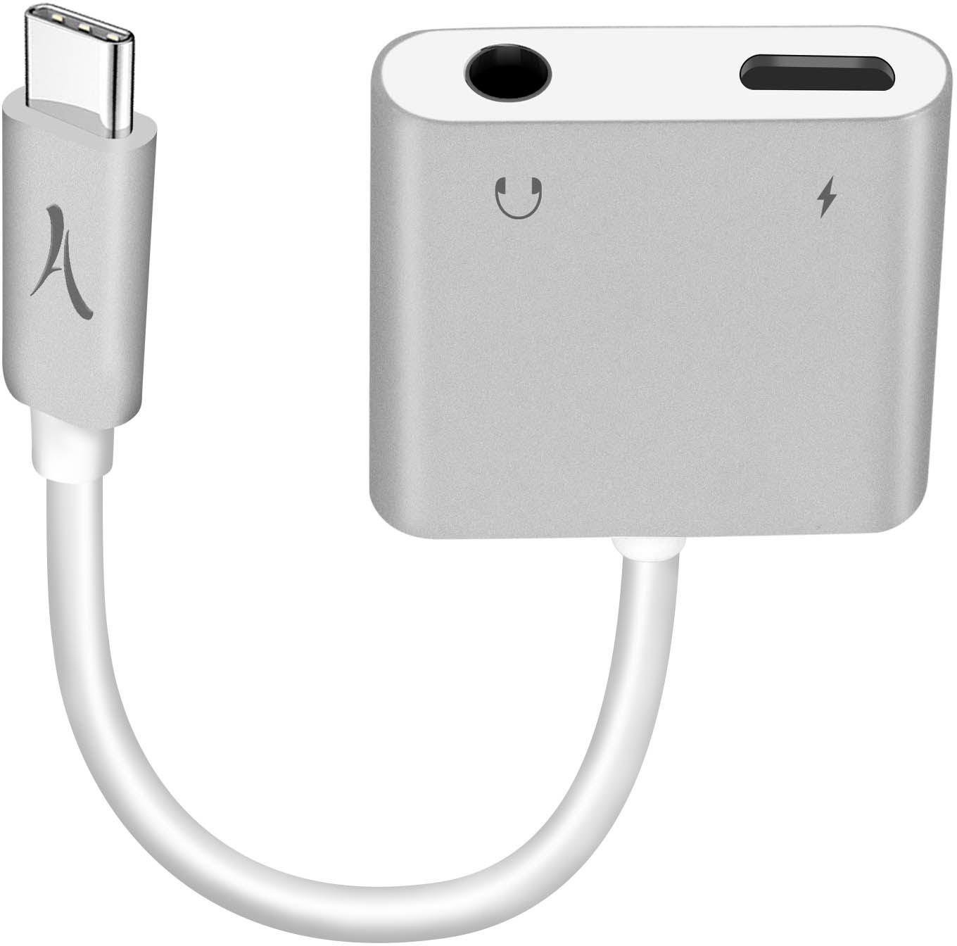 Adaptador USB-C a USB-C + Jack 3.5mm Hembra Audio y Carga - Plata