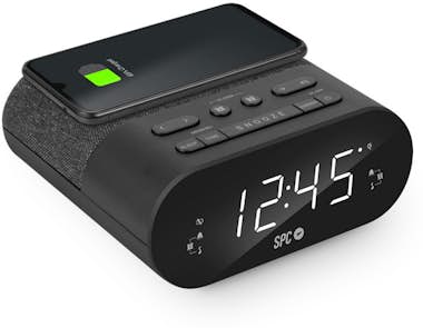 Radio Despertador Spc 4587n negro frodi qi con carga para smartphone 2 alarmas y 10 memorias tus emisoras digital doble