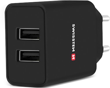 Cargador Doble USB 2.1A Smart IC Cable USB-C Swissten Slim Negro