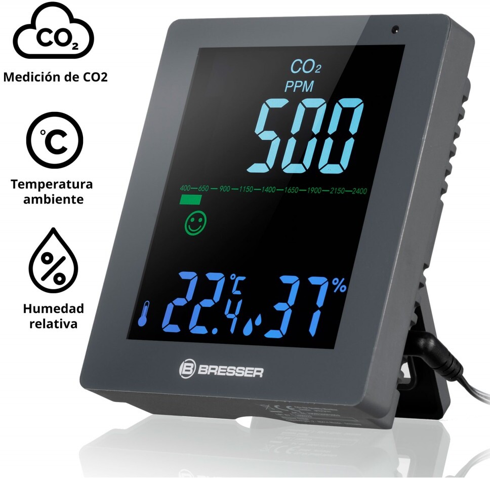 Bresser Medidor de concentracion de CO2 Modelo Smile para asegurar una correcta calidad del aire