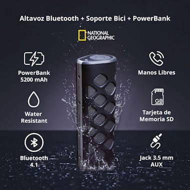 National Geographic Altavoz Bluetooth + Soporte Bici + PowerBank