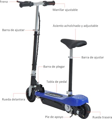 HOMCOM Patinete Eléctrico para Niño Scooter Plegable Azul