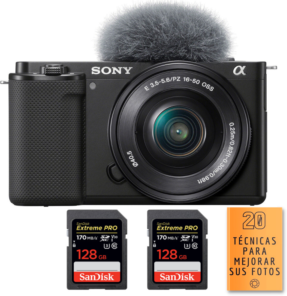Sony ZV-E10 + 16-50mm Negro + 2 SanDisk 128GB Extreme P