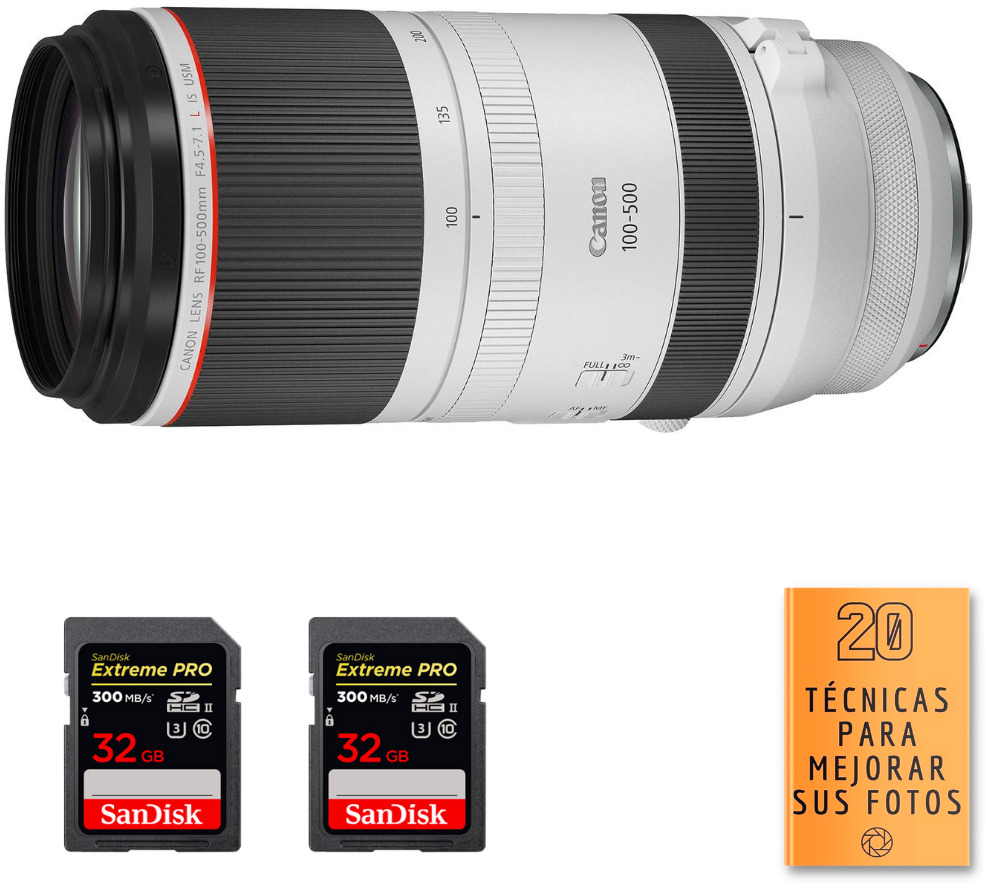 Canon RF 100-500mm f/4.5-7.1L IS USM + 2 SanDisk 32GB Ex