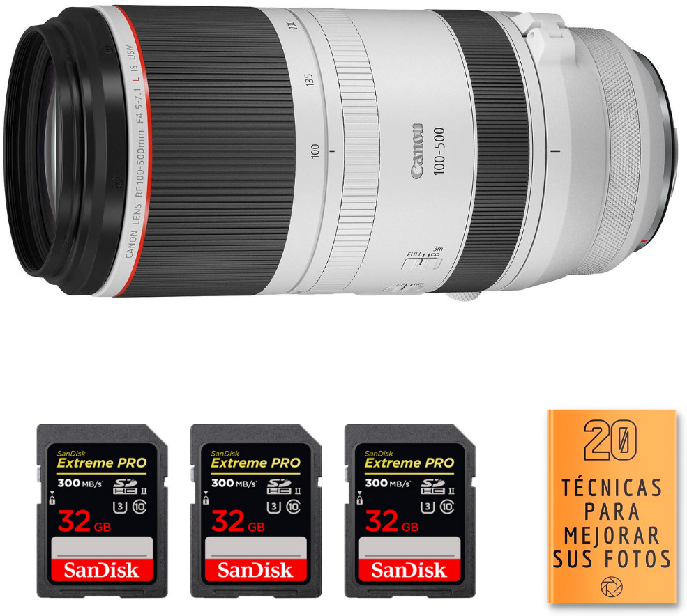 Canon RF 100-500mm f/4.5-7.1L IS USM + 3 SanDisk 32GB Ex