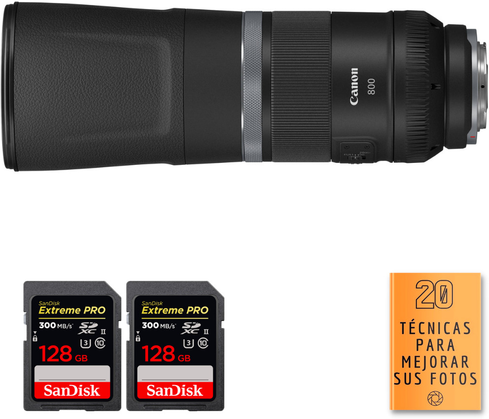 Canon RF 800mm f/11 IS STM + 2 SanDisk 128GB Extreme PRO