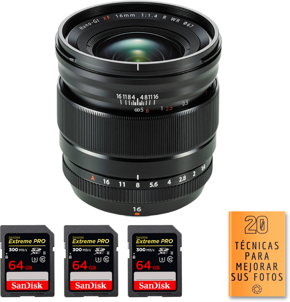 FujiFilm Fujifilm XF 16mm f/1.4 R WR + 3 SanDisk 64GB UHS-I