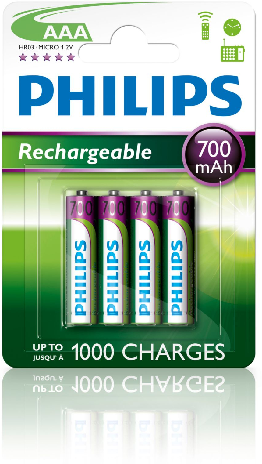 Pilas Recargables Aaa nimh 700mah philips pack 4 uds batería r03b4a7010 rechargeables hr03 unidades r03b4a70 700