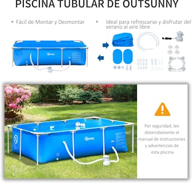 Outsunny Piscina Desmontable Tubular 252x152x65 cm con Depu
